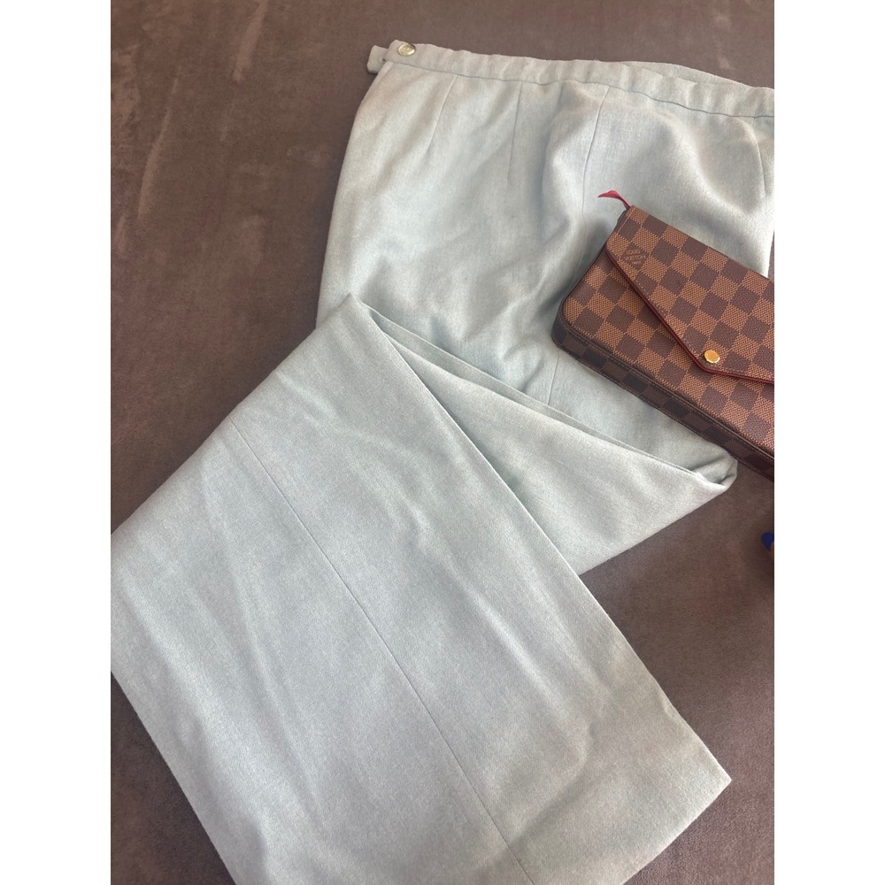 Vintage Wool High Waisted Preppy Trousers Light Blue Size 14